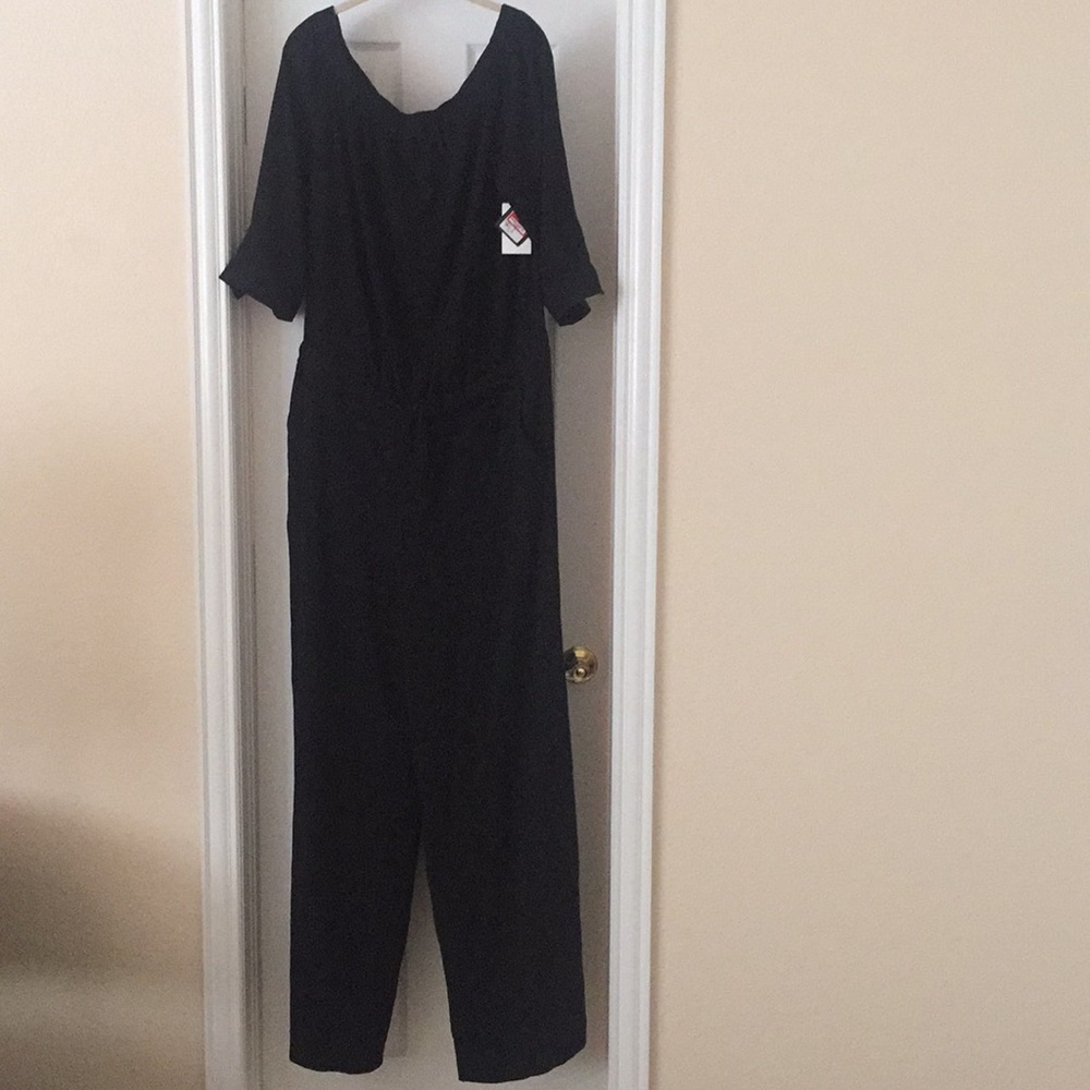 Women’s black polyester off the shoulder jumpsuit